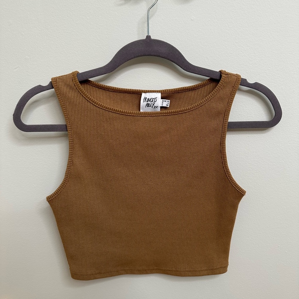 Princess Polly Tan Ribbed Crop Top